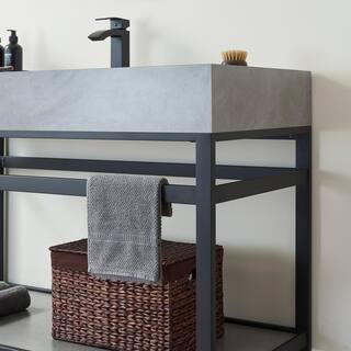 ROSWELL Bilbao 48 in. W x 22 in. D x 34 in. H Bath Vanity in Matte Black with Grey Natural Stone Top 801148-TB-WKN