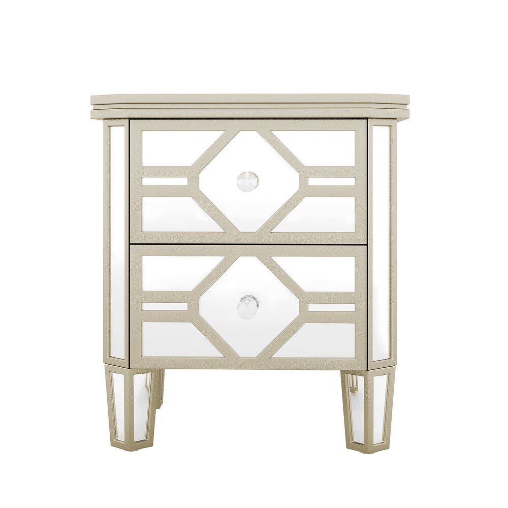 Modern Mirrored 2 drawer Nightstand Side Table