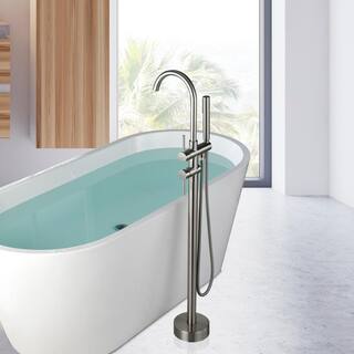 Miscool PET 1-Handle Freestanding Floor Mount Roman Tub Faucet Bathtub Filler with Hand Shower in Brushed Nickel SHNKHD10E851NL