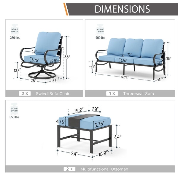 MAISON ARTS 5/7Seat Patio Conversation Set，Sofa Set with 2 x Single Sofa Chairs，1 x 3seater Sofa and Coffee Table/Ottomans