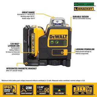 DW 12V MAX Lithium-Ion 165 ft. Green Self-Leveling 2 X 360 Degree Line Laser with Battery 2Ah Charger  TSTAK Case DW0811LG