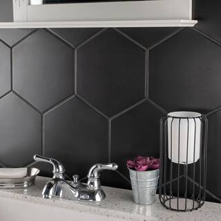 Merola Tile Textile Basic Hex Black 8-58 in. x 9-78 in. Porcelain Floor and Wall Tile (11.5 sq. ft.Case) FCD10BTX