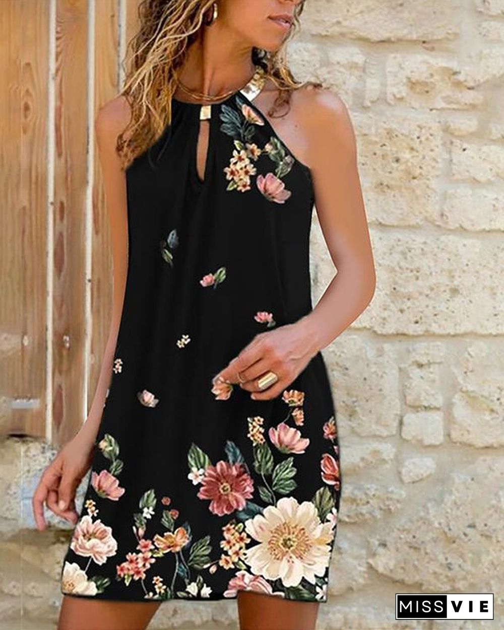 Sleeveless Print Above Knee Casual Tank Dresses