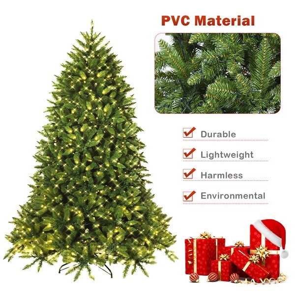 Costway 6ft Prelit PVC Christmas Fir Tree Hinged 8 Flash Modes w/ 650