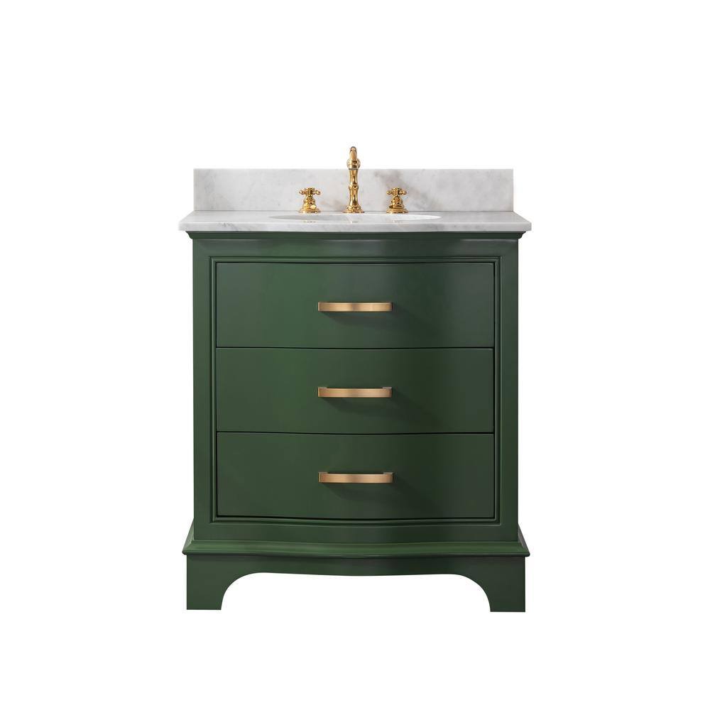 SUDIO Monroe 30 in. W x 22 in. D x 33.7 in. H Bath Vanity in Evergreen with White Marble Top Monroe-30EG