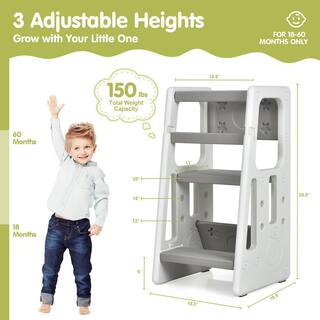 Costway Kids Kitchen Step Stool with Double Safety Rails Toddler Learning Stool Gray HY10011HS