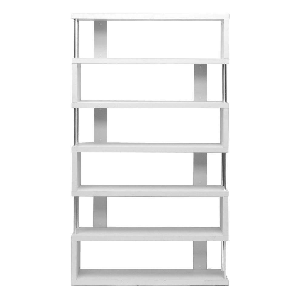 Baxton Studio 75.5 in. White Wood 6-shelf Accent Bookcase with Open Back 28862-4834-HD