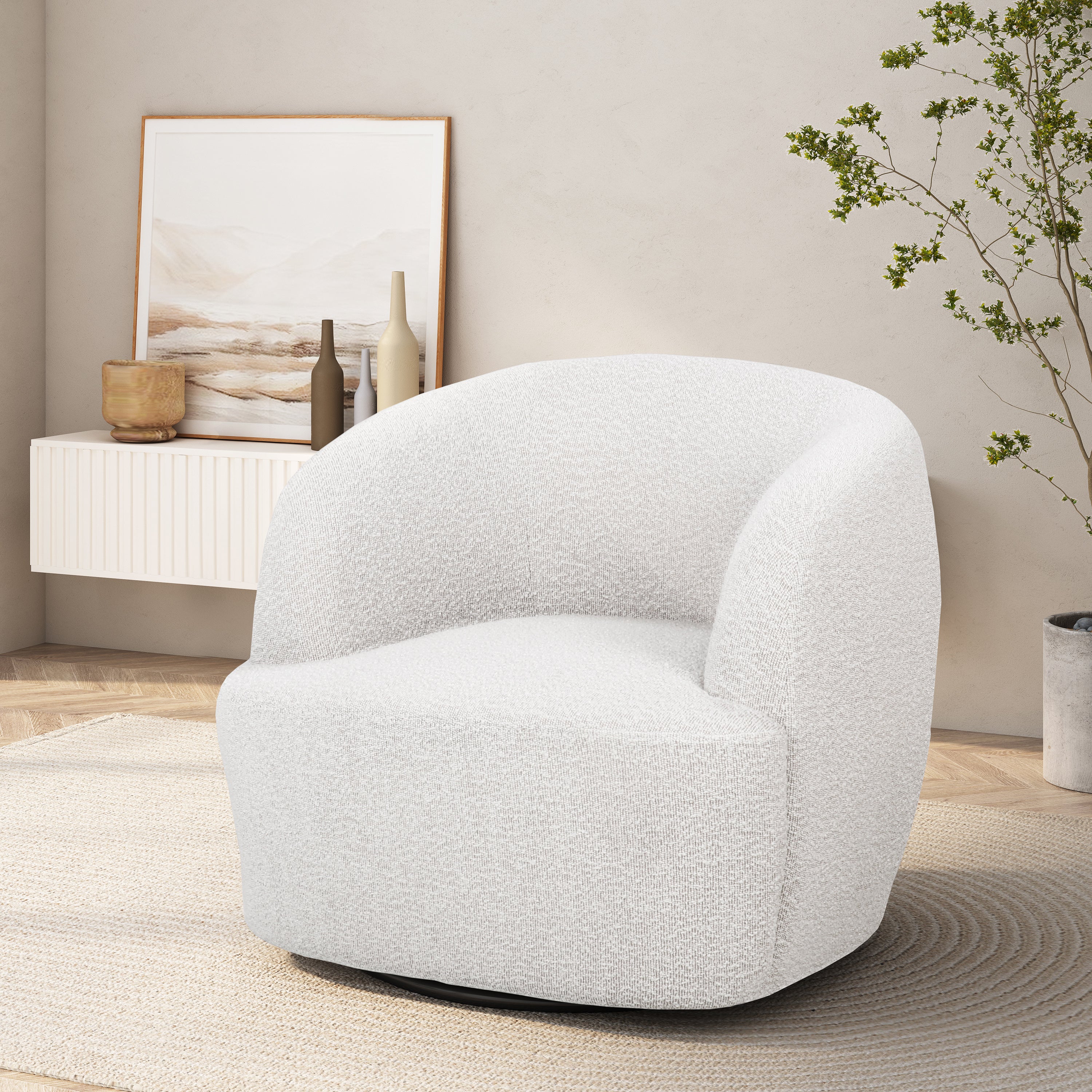 Sydmor Contemporary Boucle Upholstered Swivel Club Chair