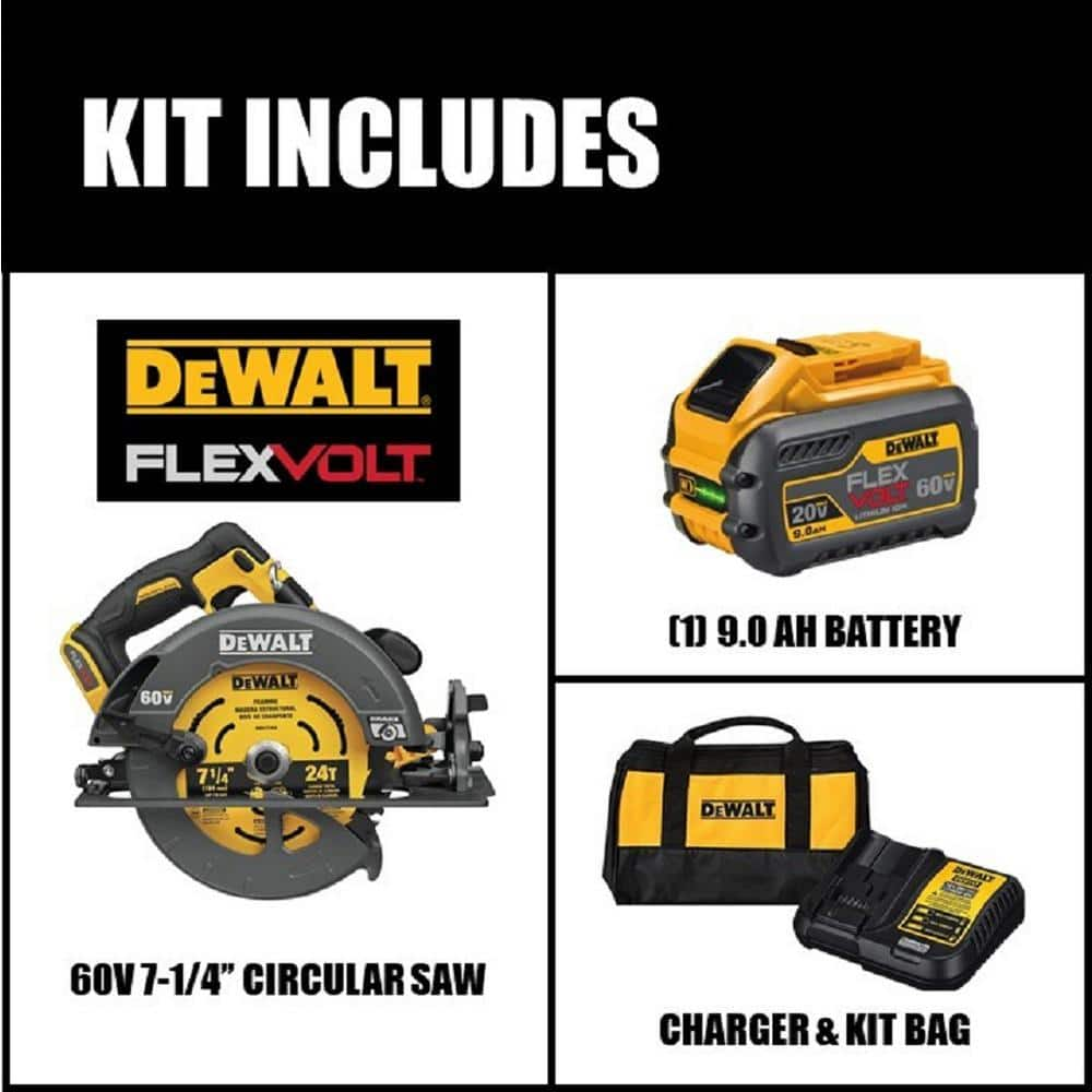 DEWALT FLEXVOLT 60V MAX Cordless Brushless 7-1/4 in. Circular Saw with Brake with (1) FLEXVOLT 9.0Ah Battery DCS578X1