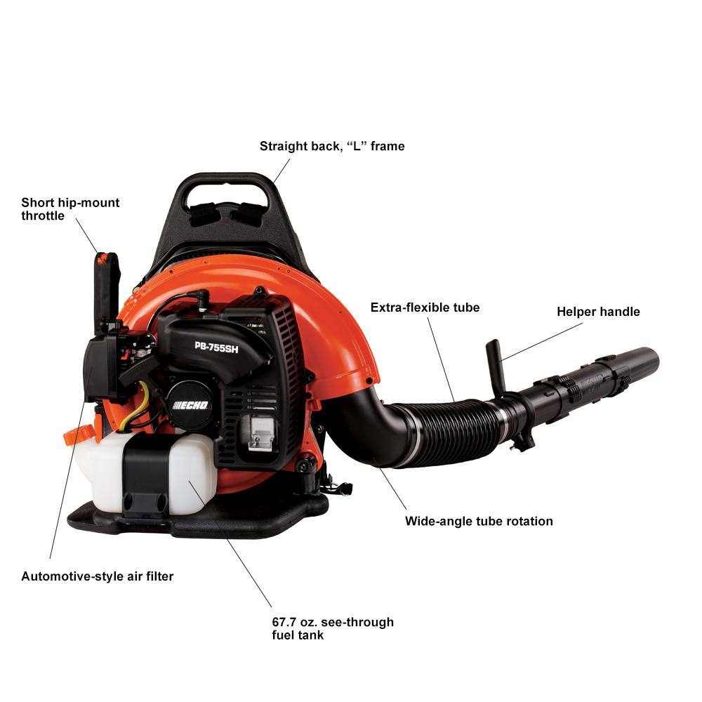 ECHO 233 MPH 651 CFM 63.3cc Gas 2-Stroke Backpack Leaf Blower PB-755SH