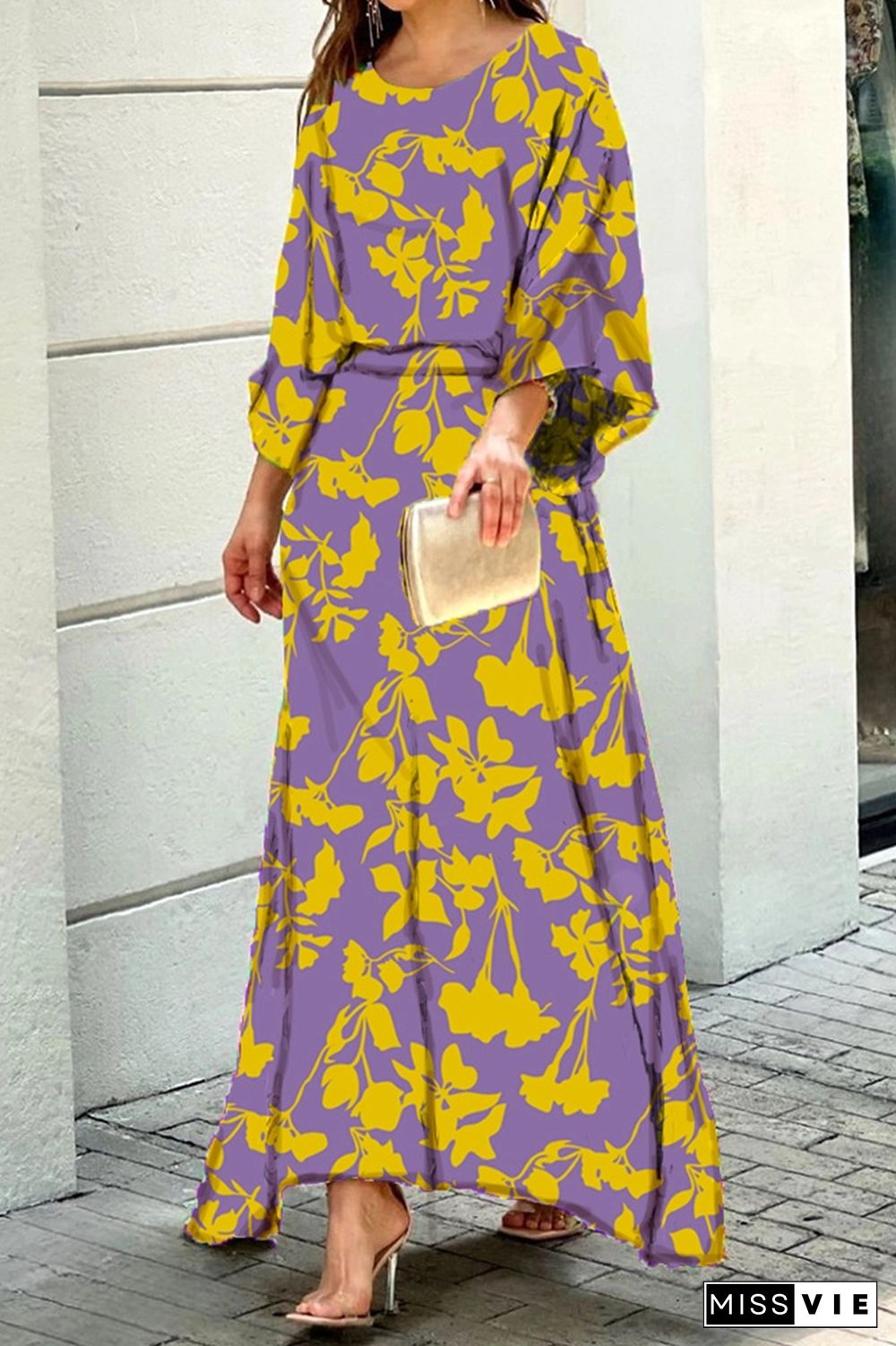 Fashion Print Patchwork O Neck Straight Dresses(8 Colors)