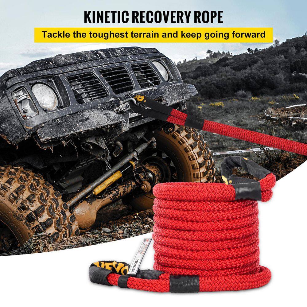 VEVOR 1 in. x 31.5 ft. Kinetic Recovery Energy Rope 33500 lbs. Heavy Duty Tow Rope wCarry Bag for Recovering Vehicles (Red) JYSBCS3350025OA52V0