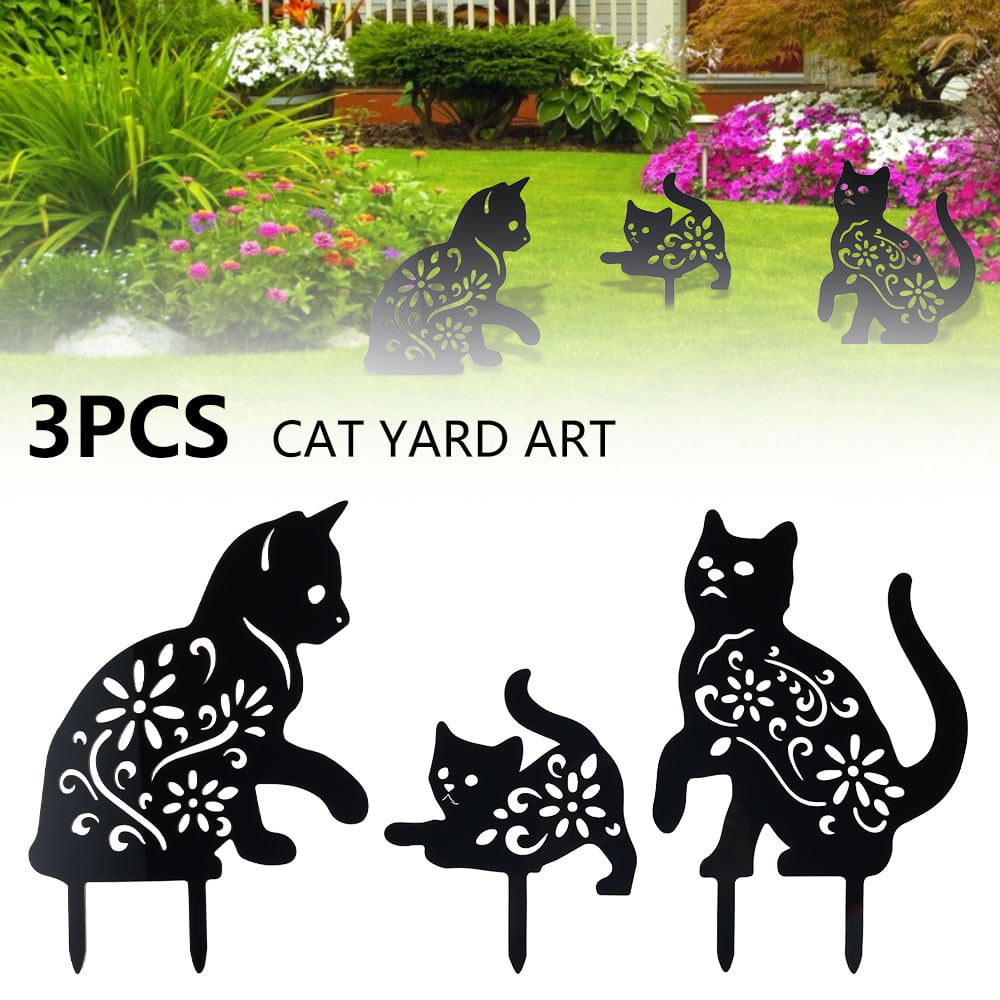 Miuline 3 Pack Black Cat Silhouette Garden Statues Decorative Outdoor Statues Animal Stakes for Yard Decor Lawn