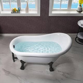 WOODBRIDGE Austin 54 in. Heavy Duty Acrylic Slipper Clawfoot Bath Tub in White Claw Feet Drain  Overflow in Oil Rubbed Bronze HBT7004