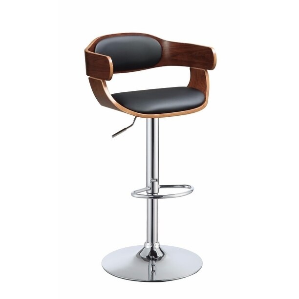 Wooden Adjustable Stool with Swivel， Black and Walnut Brown