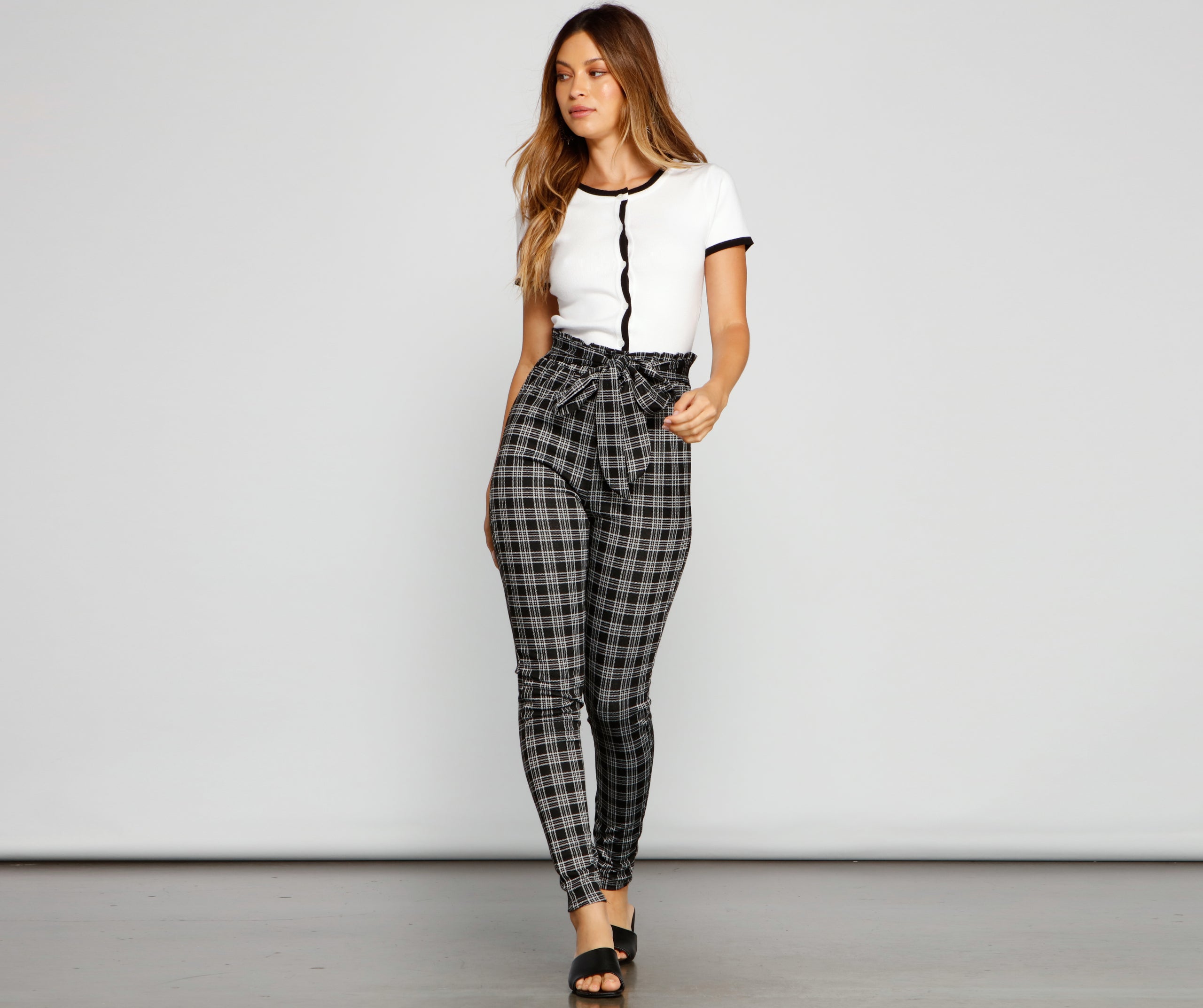 Major Style Plaid Paperbag Pants