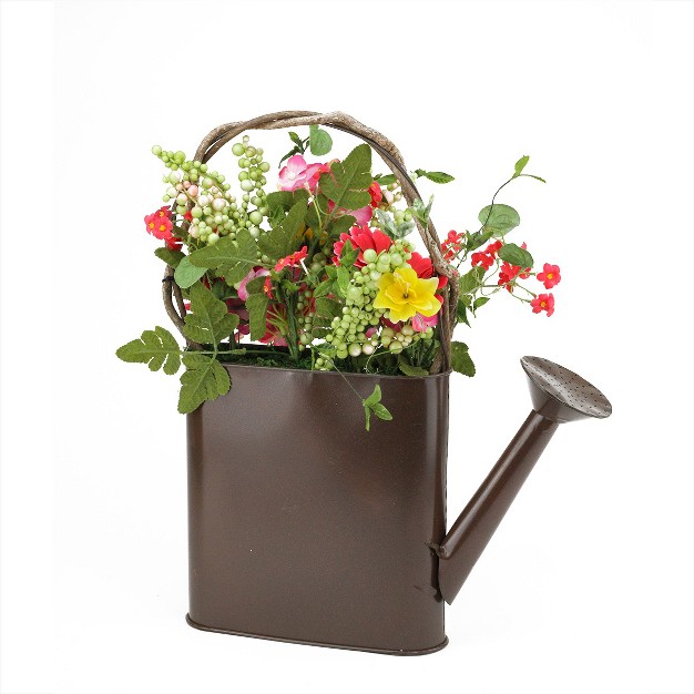 Brown And Yellow Gerbera Daisy Artificial Spring Floral Arrangement With Watering Can