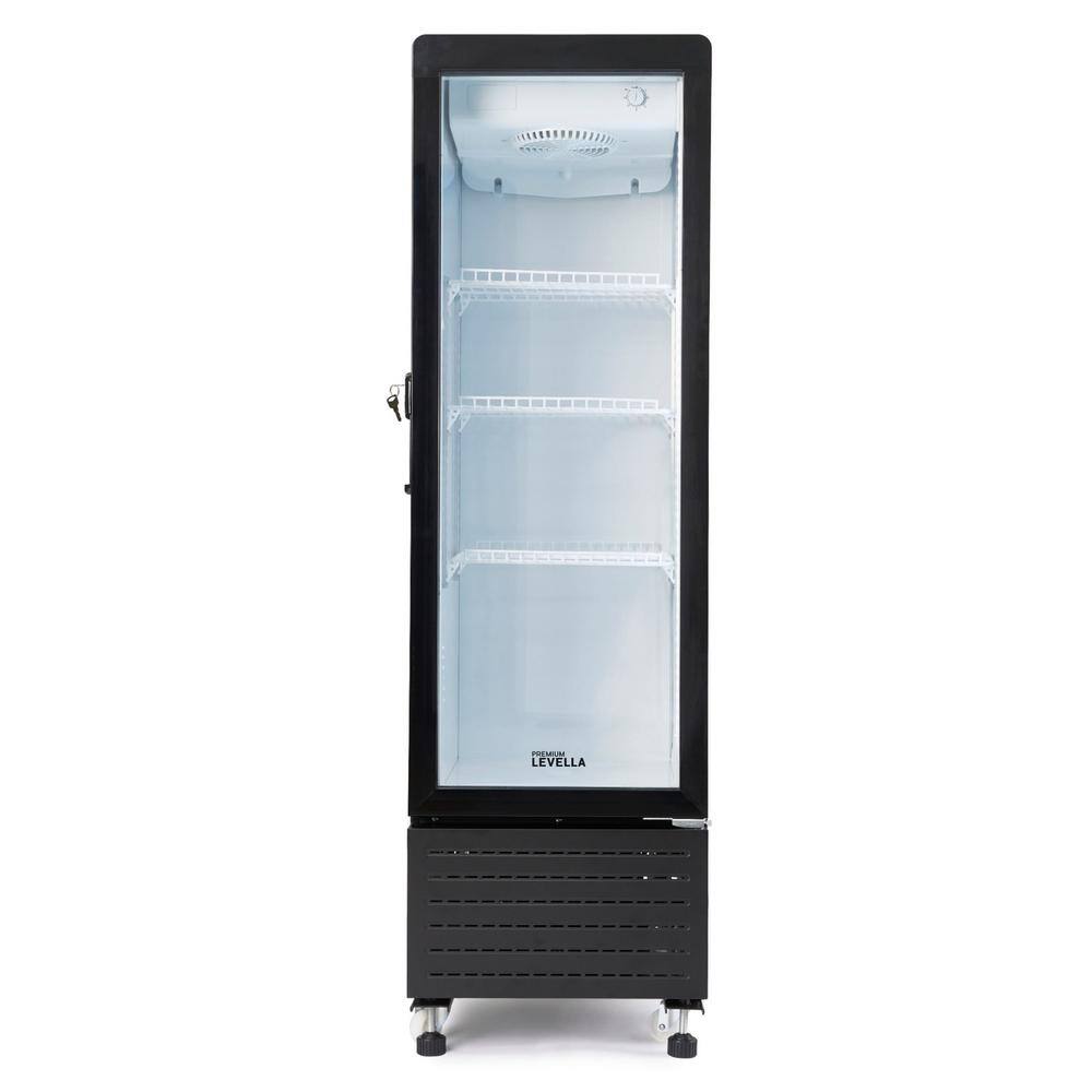 Premium LEVELLA 4.9 cu. ft Commercial Upright Display Frost Free Refrigerator Glass Door Beverage Cooler with LED Light Strip in Black PRNS507DX