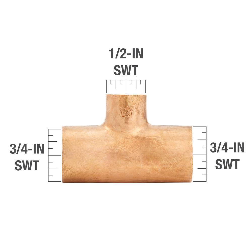 Everbilt 34 in. x 34 in. x 12 in. Copper Pressure Cup x Cup x Cup Reducing Tee Fitting W 04033EB