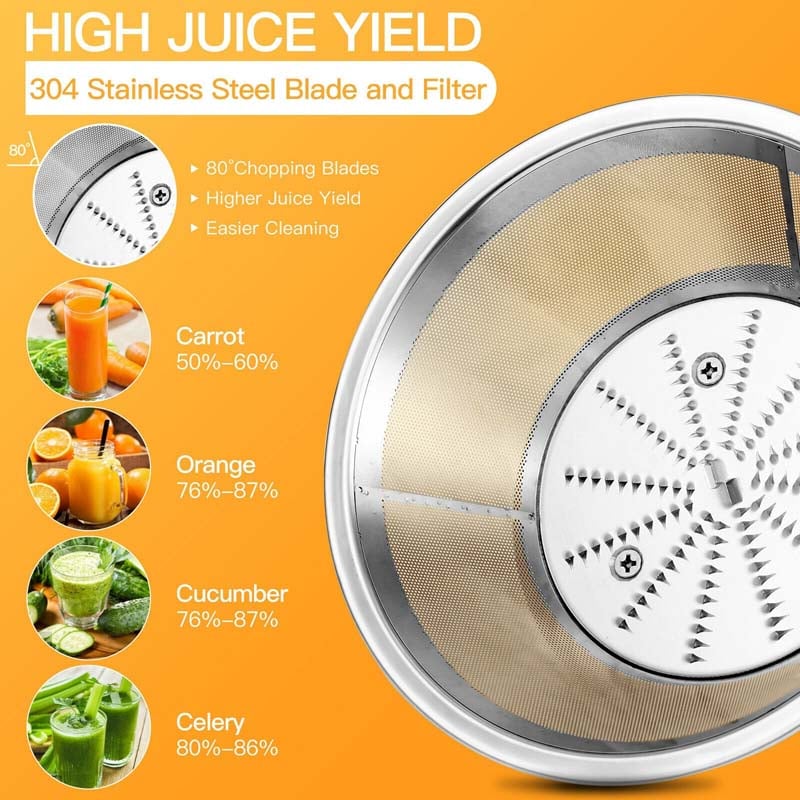 Juicer Machines, 400W Masticating Juicer Extractor, Stainless Steel Centrifugal Juicer with 2.5 Inch Wide Mouth, 2 Speed Modes