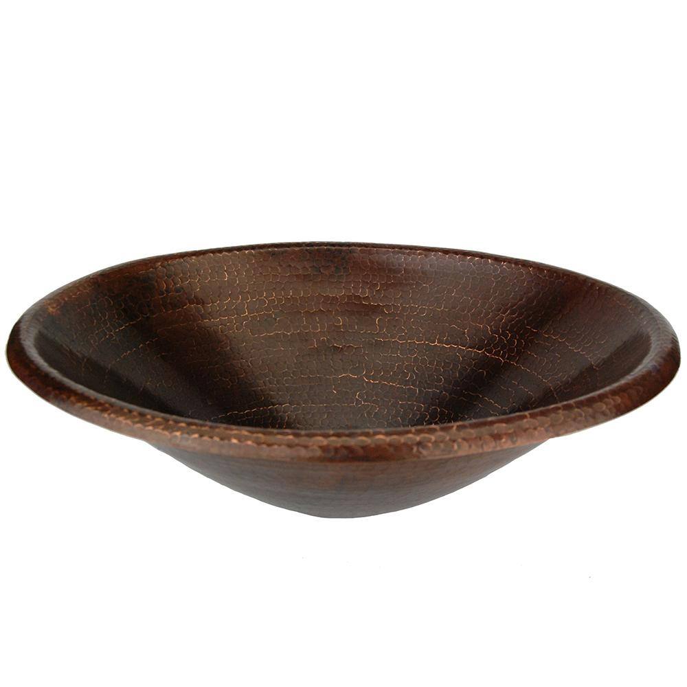 Premier Copper Products Self-Rimming Master Bath Oval Hammered Copper Bathroom Sink in Oil Rubbed Bronze LO20RDB