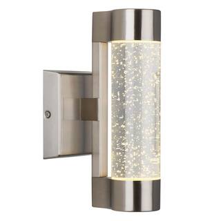 Artika Essence Stainless Steel Modern Bubble Glass Integrated LED Outdoor Hardwired Garage and Porch Light Cylinder Sconce AMP105-HDSS