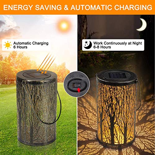 Golwof Solar Lantern Hanging， Outdoor Hanging Solar Garden Lights Decorative Retro Metal Waterproof Solar Lamp for Patio Yard Pathway Terrace (1 Pack)