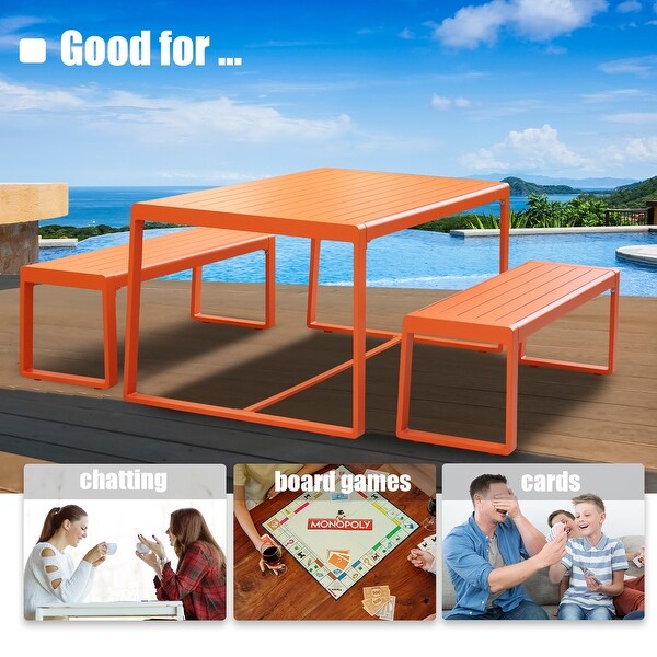 Aoodor Outdoor 3Piece Aluminum Picnic Table Set，Rectangular Patio Dining Table with Benches