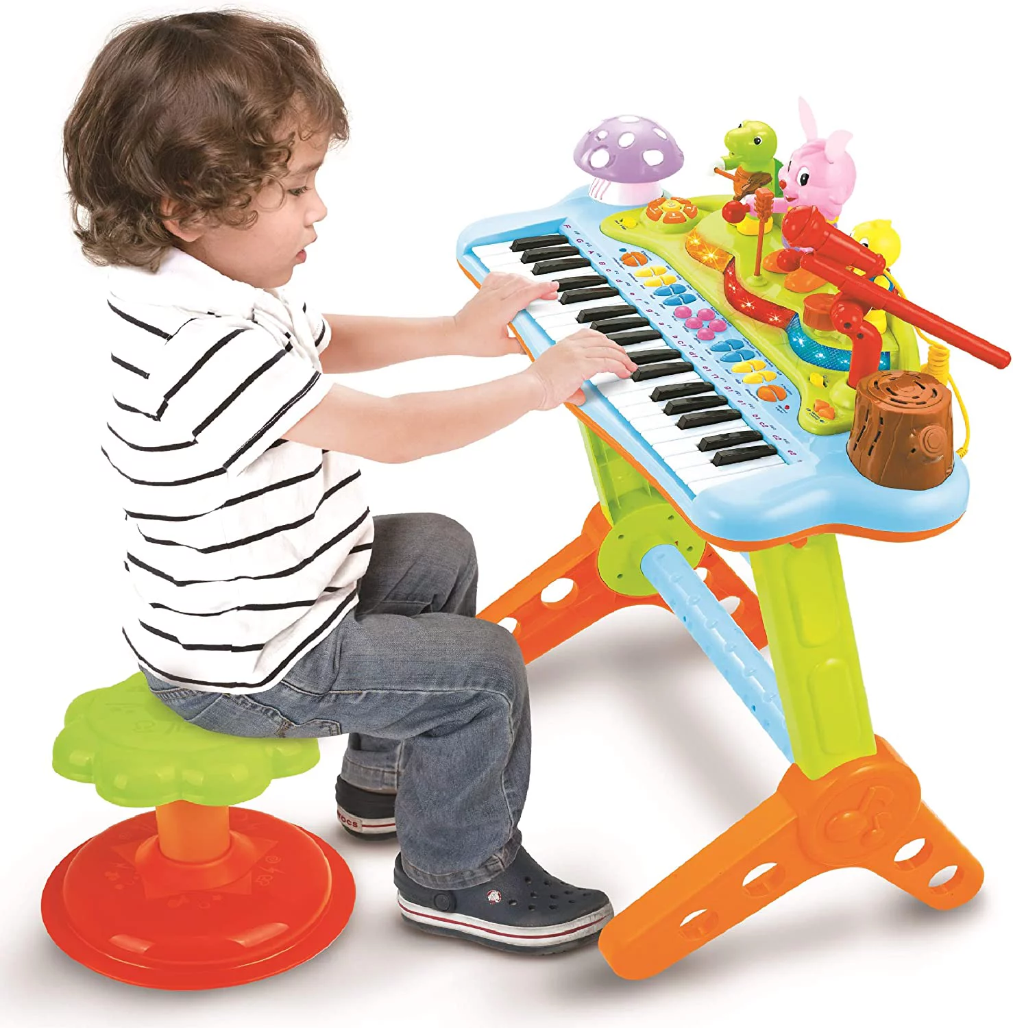 Prextex Kids Toy Piano Set with Real Working Microphone and Record， Playback， Synthesizer and Stool