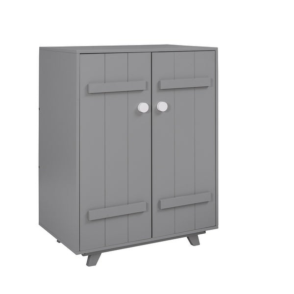 Modern Freestanding Wardrobe Cabinet with Hanging Rod 2 Doors， Wooden Home Furniture， Bathroom Storage Cabinet， Grey - - 37891401