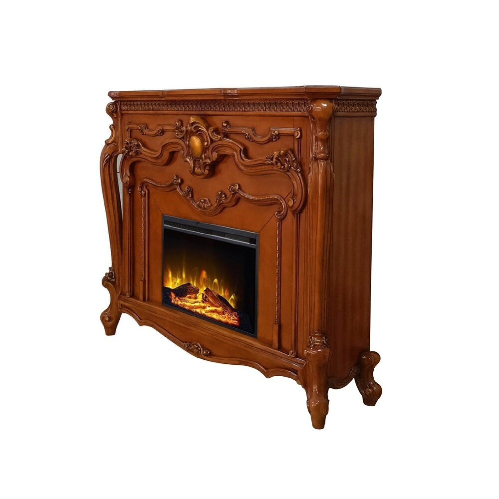 Ples 59 Inch Electric Fireplace  Carved Scrolled Legs  Walnut Brown