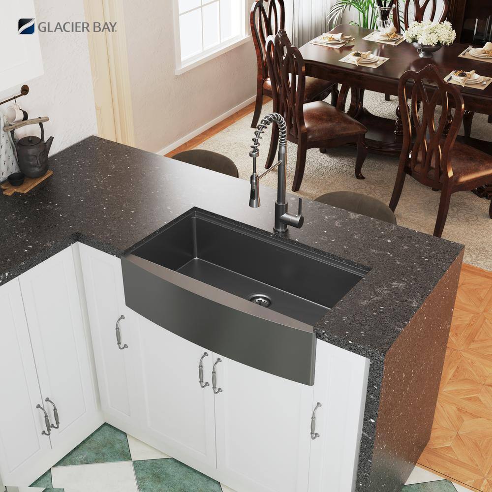 Glacier Bay Gunmetal Black Stainless Steel 33 in. 18-Gauge Single Bowl Farmhouse Workstation Kitchen Sink ACS3322A1Q-W