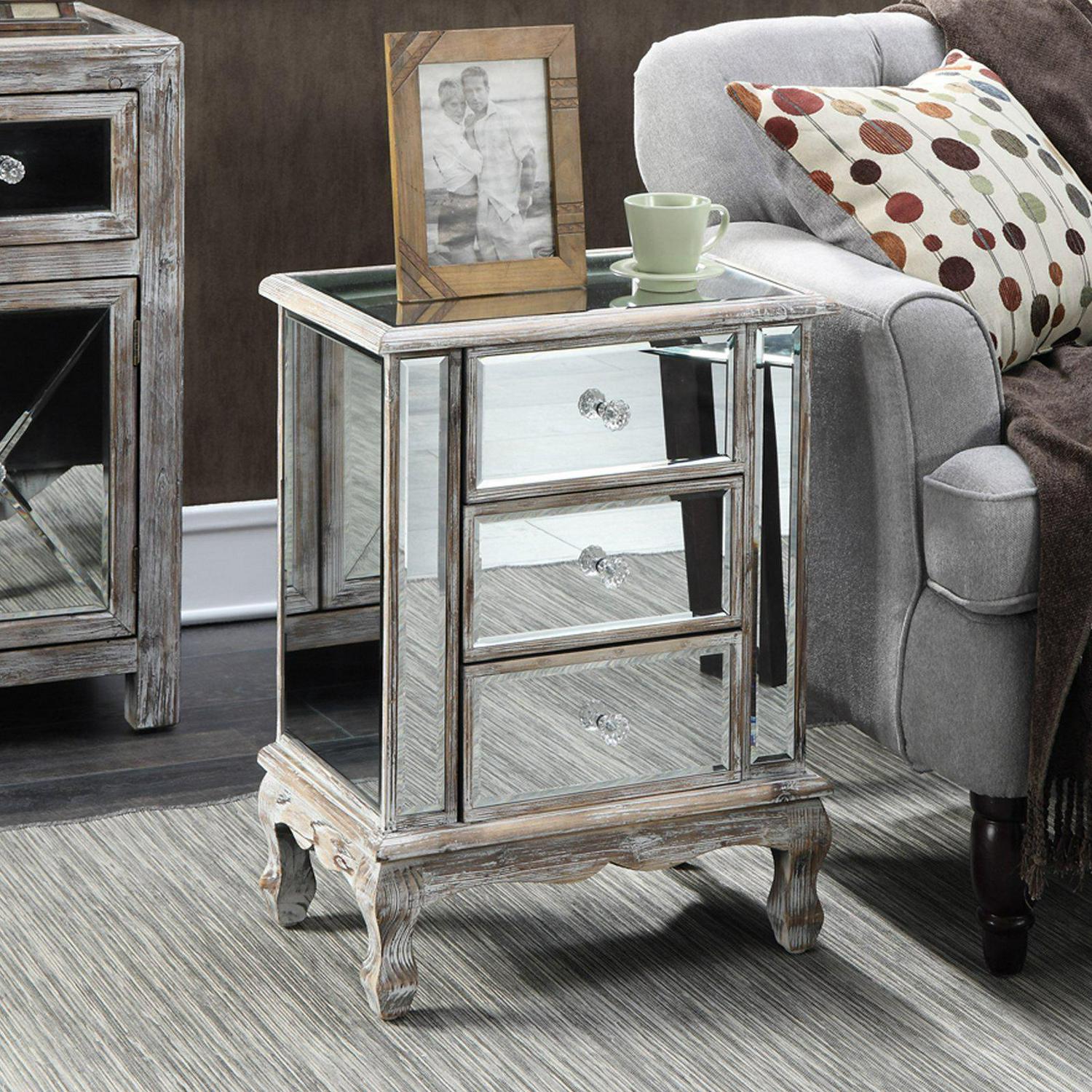 Gold Coast Vineyard Mirrored 3 Drawer End Table  Crowdfused