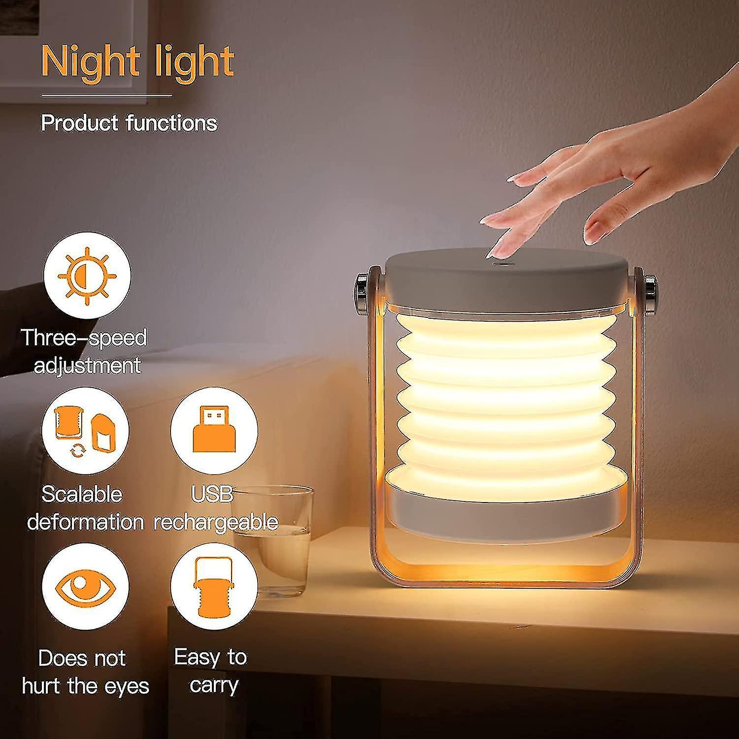 3d Folding Lantern Lamp Night Light Stepless Dimming Three-speed White Light Telescopic Table Lamp Outdoor Portable Usb Lamp