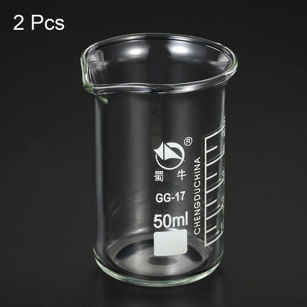 2pcs 50ml Tall Form Glass Beaker 3.3 Borosilicate Lab Measuring Cups - Clear