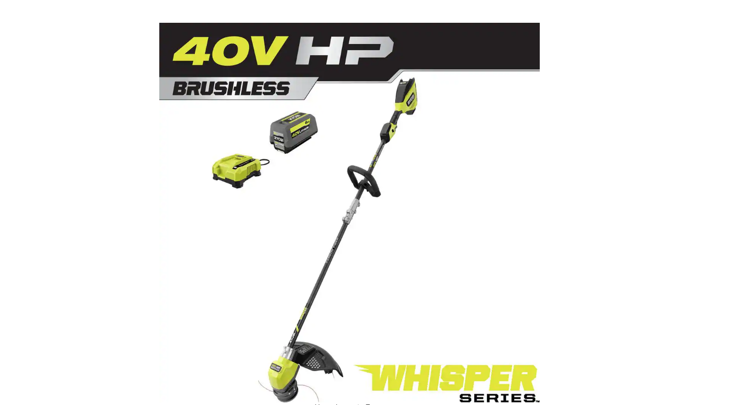 RYOBI RY402110VNM 40V HP Brushless Whisper Series 17 in. Cordless Battery Carbon Fiber Shaft String Trimmer w/ 6.0 Ah Battery and Charger