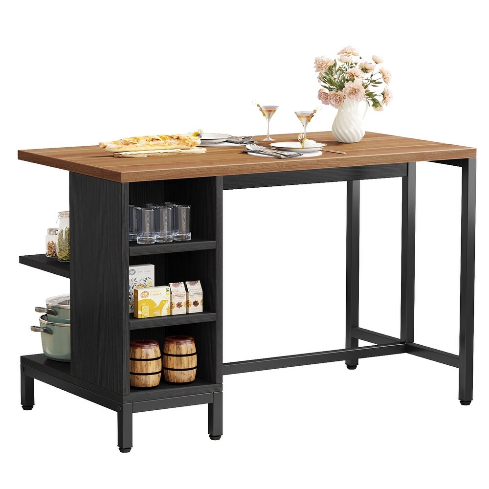 Kitchen Island with 5 Open Shelves  Industrial Dining Island Table with Large Worktop  Freestanding Kitchen Island Table