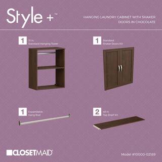 ClosetMaid Style+ 55.12 in. W - 121.12 in. W Chocolate Laundry Room Cabinet Kit with Top Shelves and Shaker Doors 10000-02189