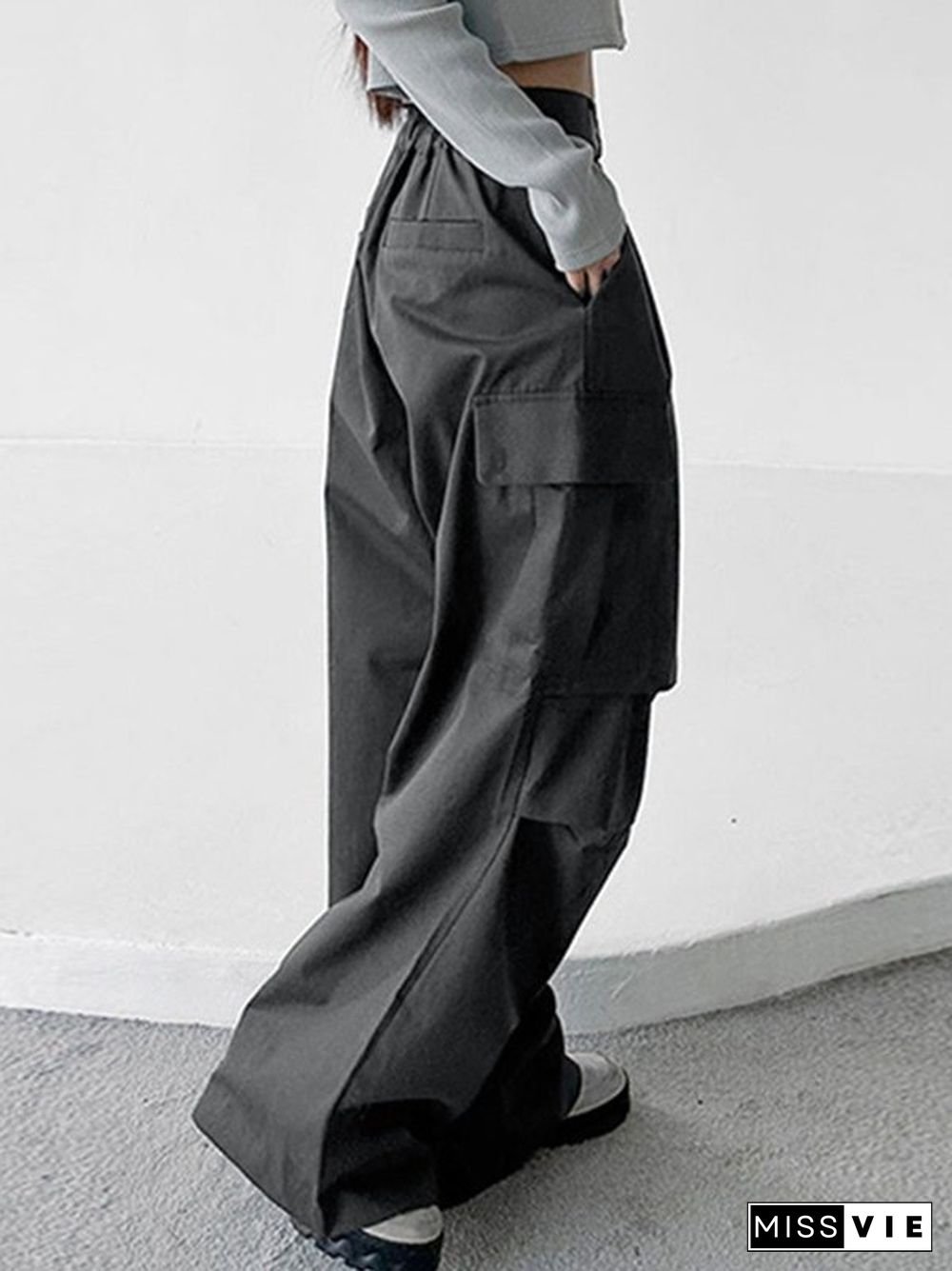 Street Pleated Large Pocket Cargo Straight Leg Pants