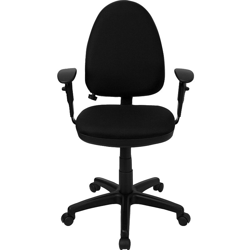 Emma and Oliver Mid-Back Black Fabric Adjustable Lumbar Swivel Ergonomic Task Office Chair， Arms