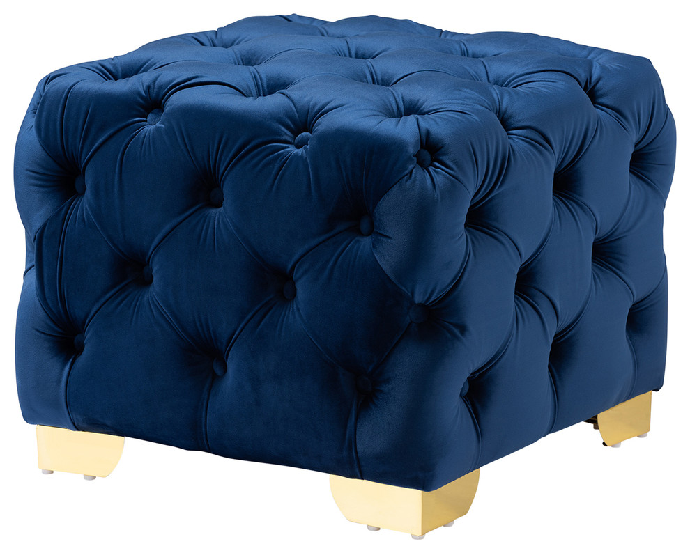 Ingram Luxe Royal Blue Velvet Fabric Gold Finished Button Tufted Ottoman   Contemporary   Footstools And Ottomans   by Baxton Studio  Houzz