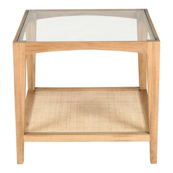 Aurelle Home Duke Glass Top Woven Cane Shelf Side Table