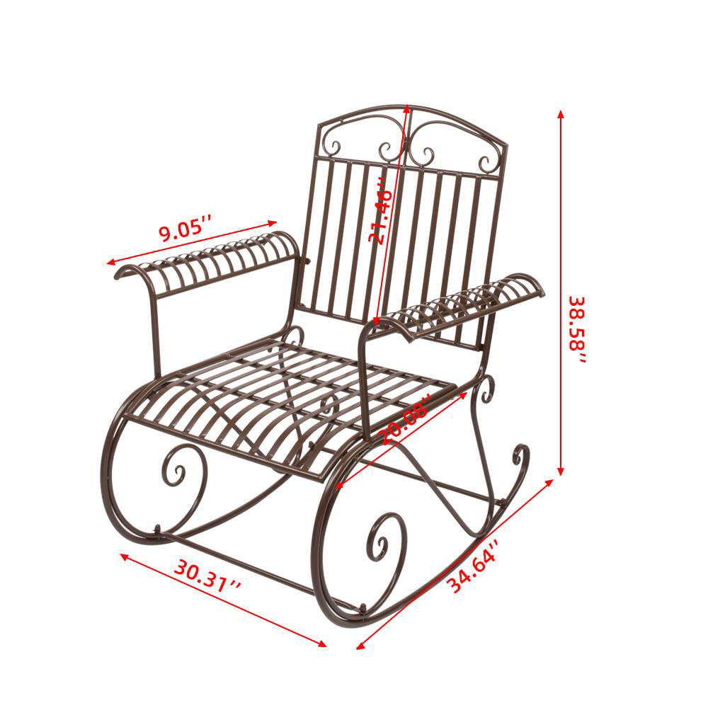 Karlhome Antique Outdoor Patio Rocking Chair, Iron Scroll Porch Rocker Rocking Seat for for Deck, Backyard Deck Seat Garden Glider