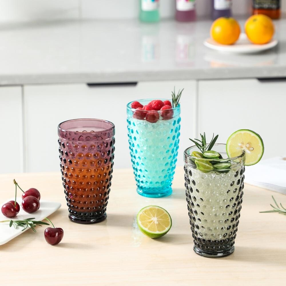 Hobnail Colorful Iced Beverage Drinking Glass 13oz   Set of 6   3.5\