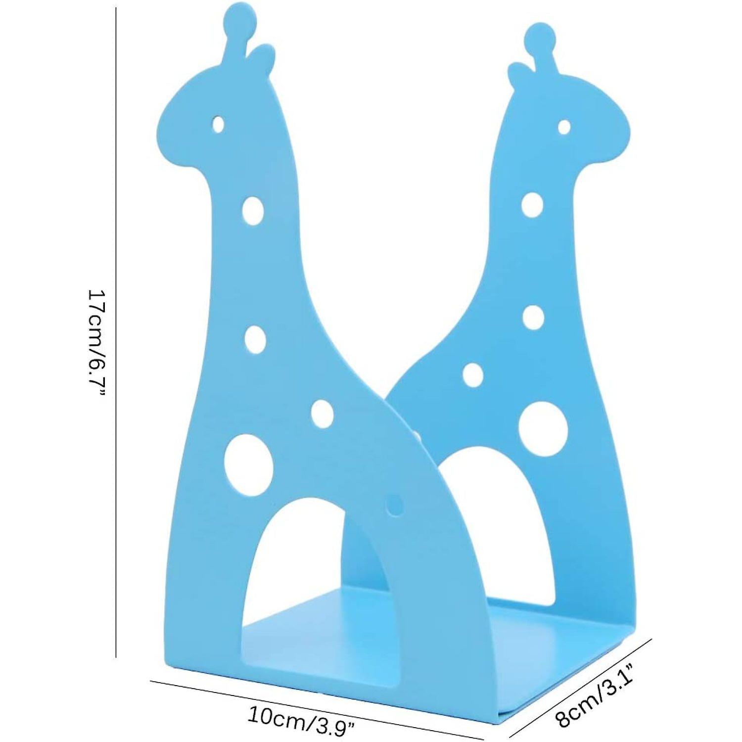 Winterworm 1 Pair Cute Cartoon Animal Theme Giraffe Shape Bookend For Children Gift And School Supplies (blue)