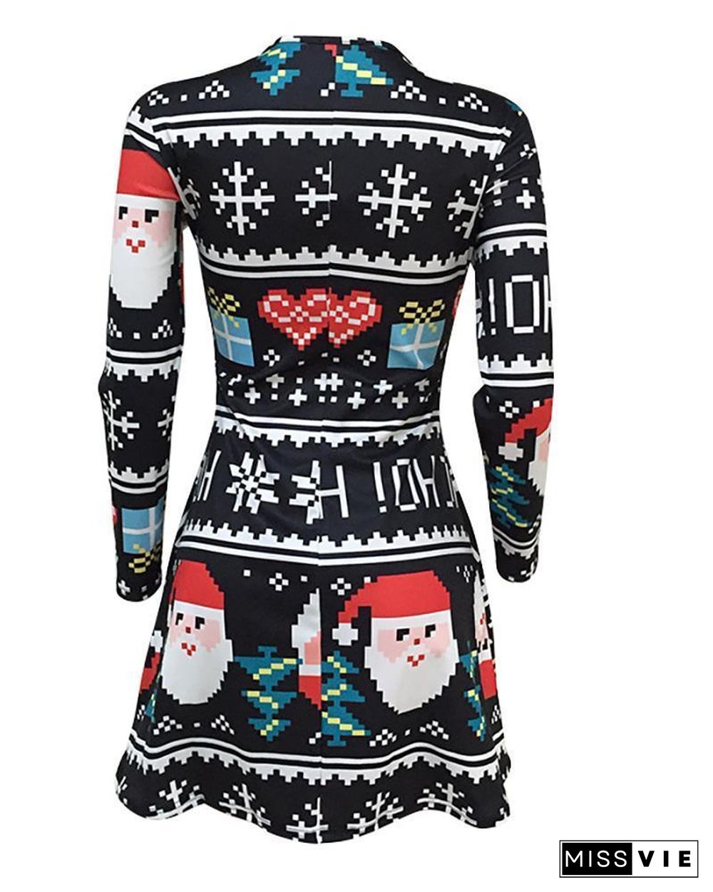 Christmas Print Long Sleeve Casual Dress P10822