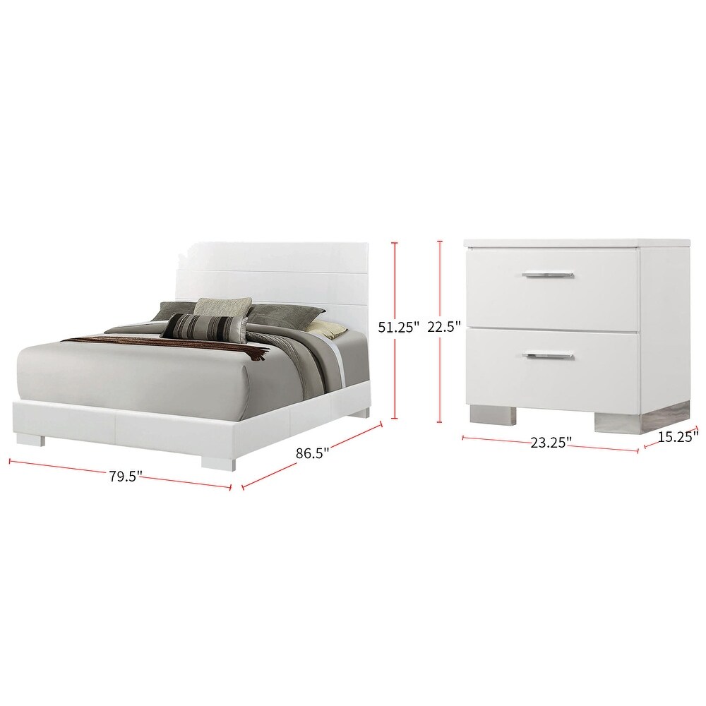 6 Piece PU Bedroom Set with Plank Headboard in Glossy White