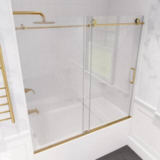 ANZZI Raymore 60 in. W x 62 in. H Sliding Frameless Bathtub Door in Brushed Gold with Clear Glass SD-AZ8080-01BG