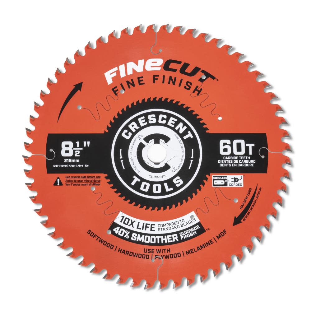 CRESCENT Circular Saw Blade 8 1/2 x 60 Tooth Fine Cut Fine Finishing