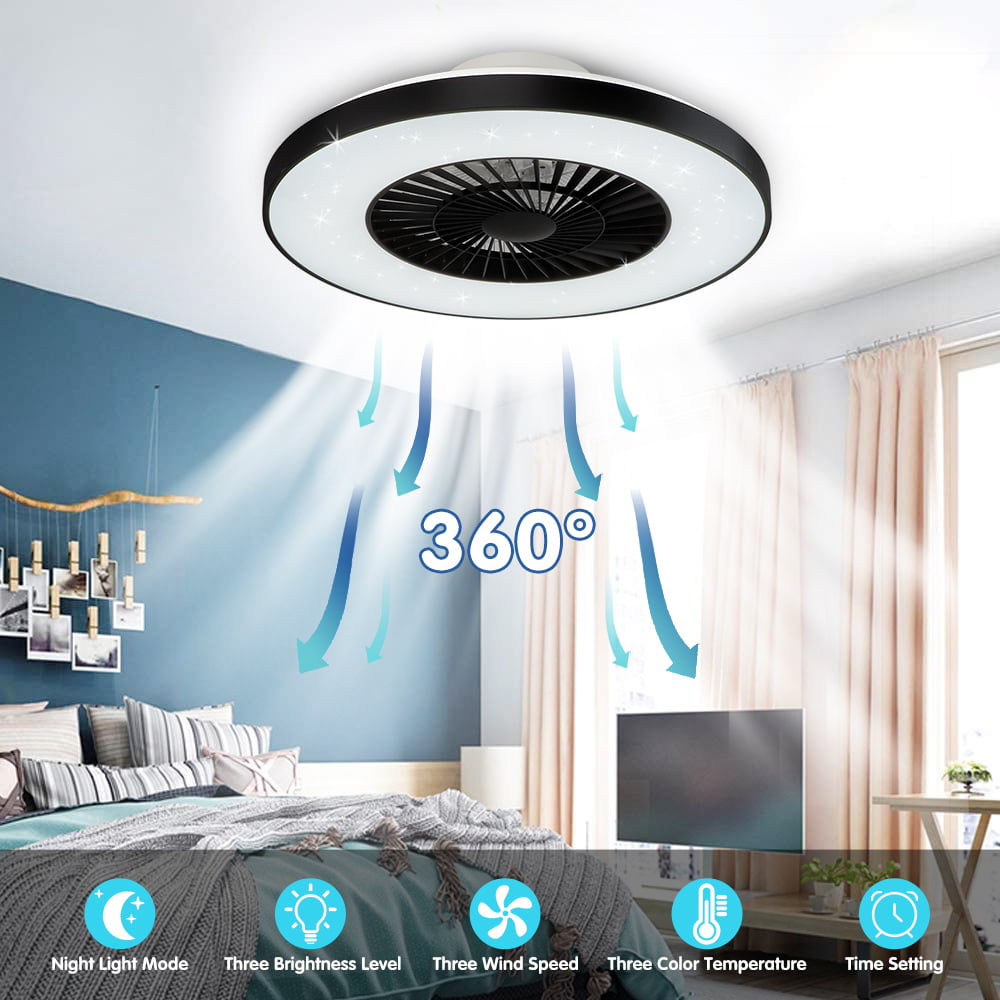 Depuley Smart Ceiling Fan with Lights Remote, Modern Flush Mount Bladeless Ceiling Fan, 3 Color 3 Speeds Low Profile Ceiling Fan with Light for Bedroom Living Room Kitchen